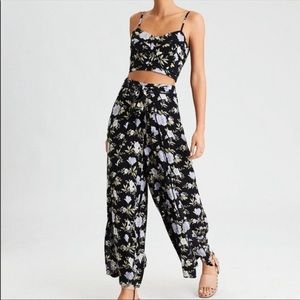 American Eagle Palazzo Pants Crop Top Set Floral